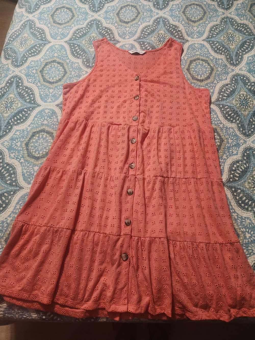 Sonoma Coral Eyelet Button-Front Tiered Midi Dress